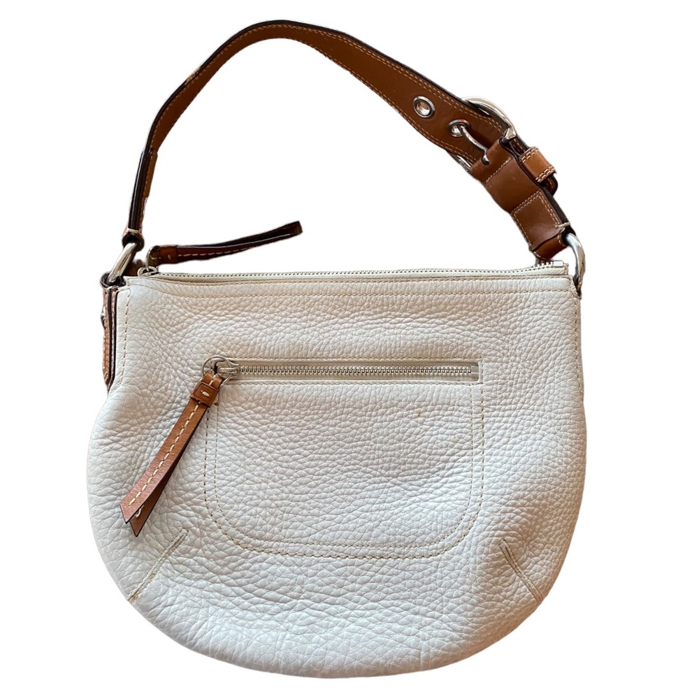 Coach White Leather Bag with Brown Leather Strap